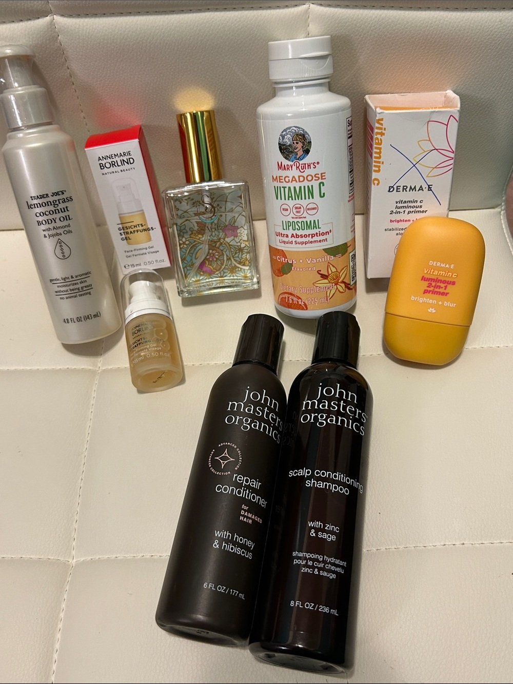 7PC BEAUTY BUNDLE Trader Joe’s, Natural Fragrance, Derma E, Borlind Face Serum